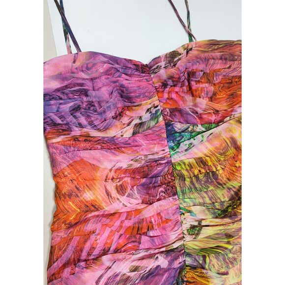 JS Boutique Y2K 2000s Ruched Chiffon-esque Maxi Dress Multicolor Size 4 - Picture 7 of 8